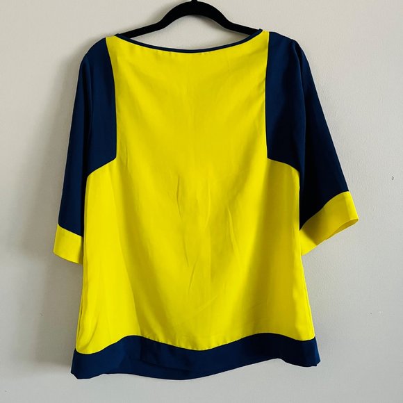 Banana Republic Bright Yellow/Blue Colour-Block Loose Fitting Blouse, Size S - Picture 3 of 11